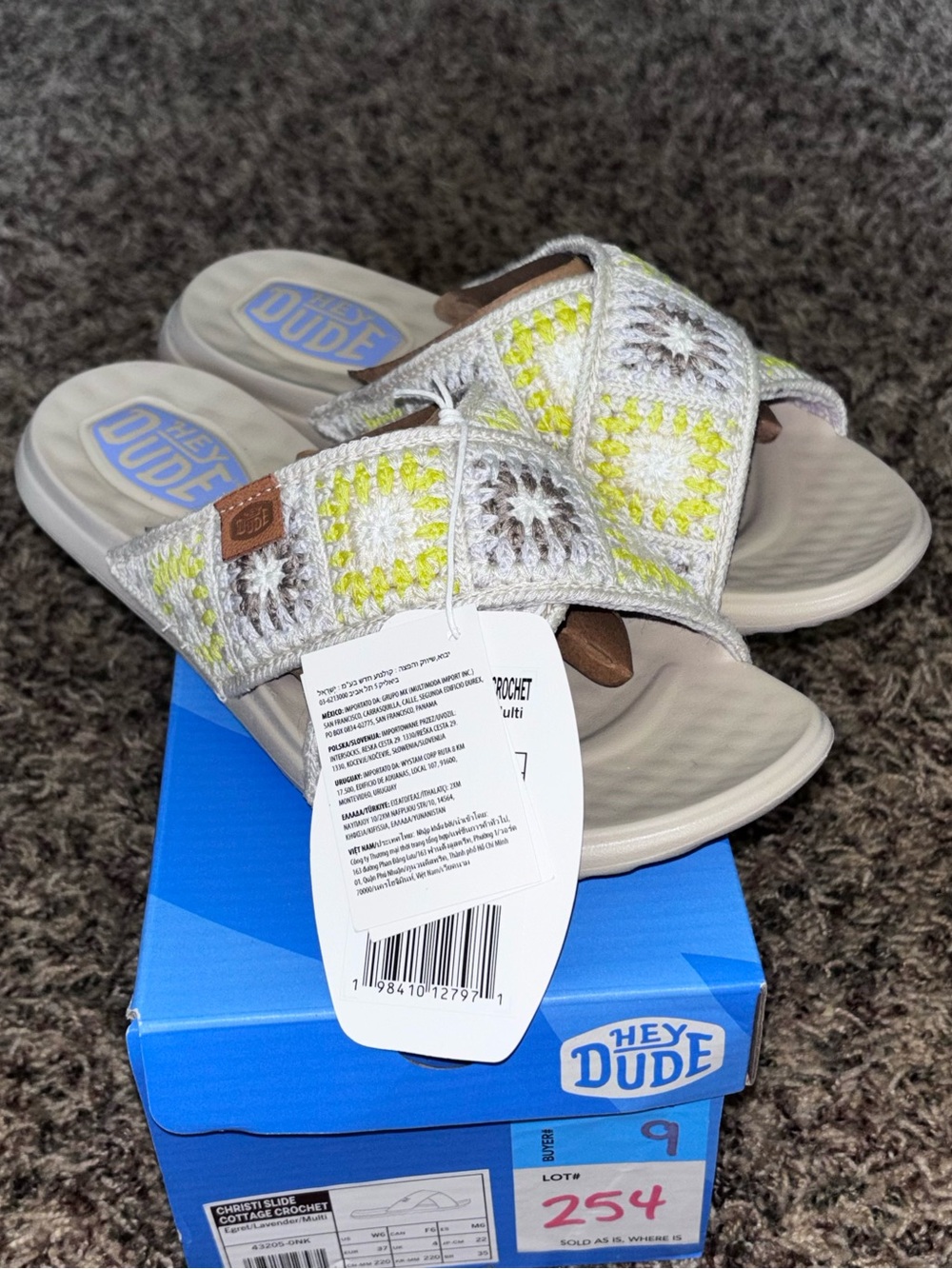 NWT Hey Dude Christi Slide Cottage Crochet Sandals Women's Size 6 Egret
